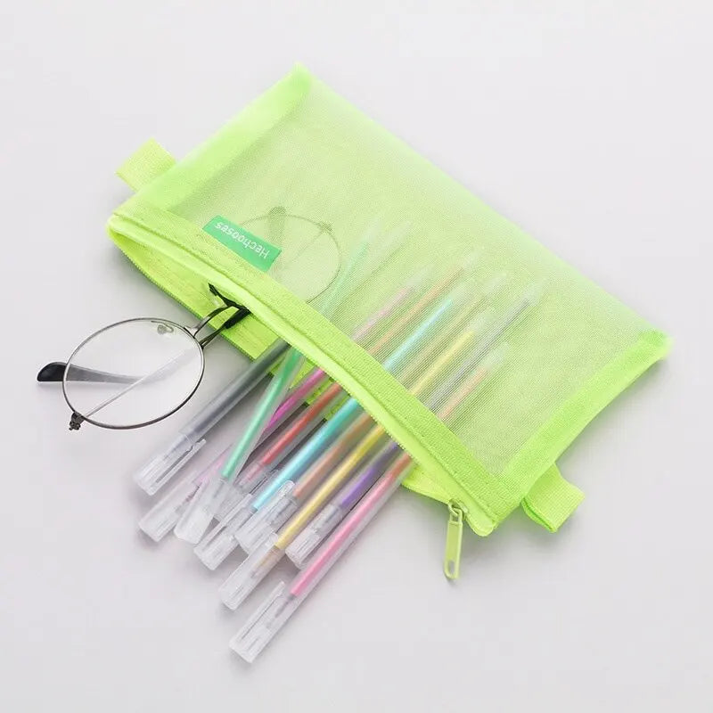 Transparent Mesh Pencil Case With Large Capacity