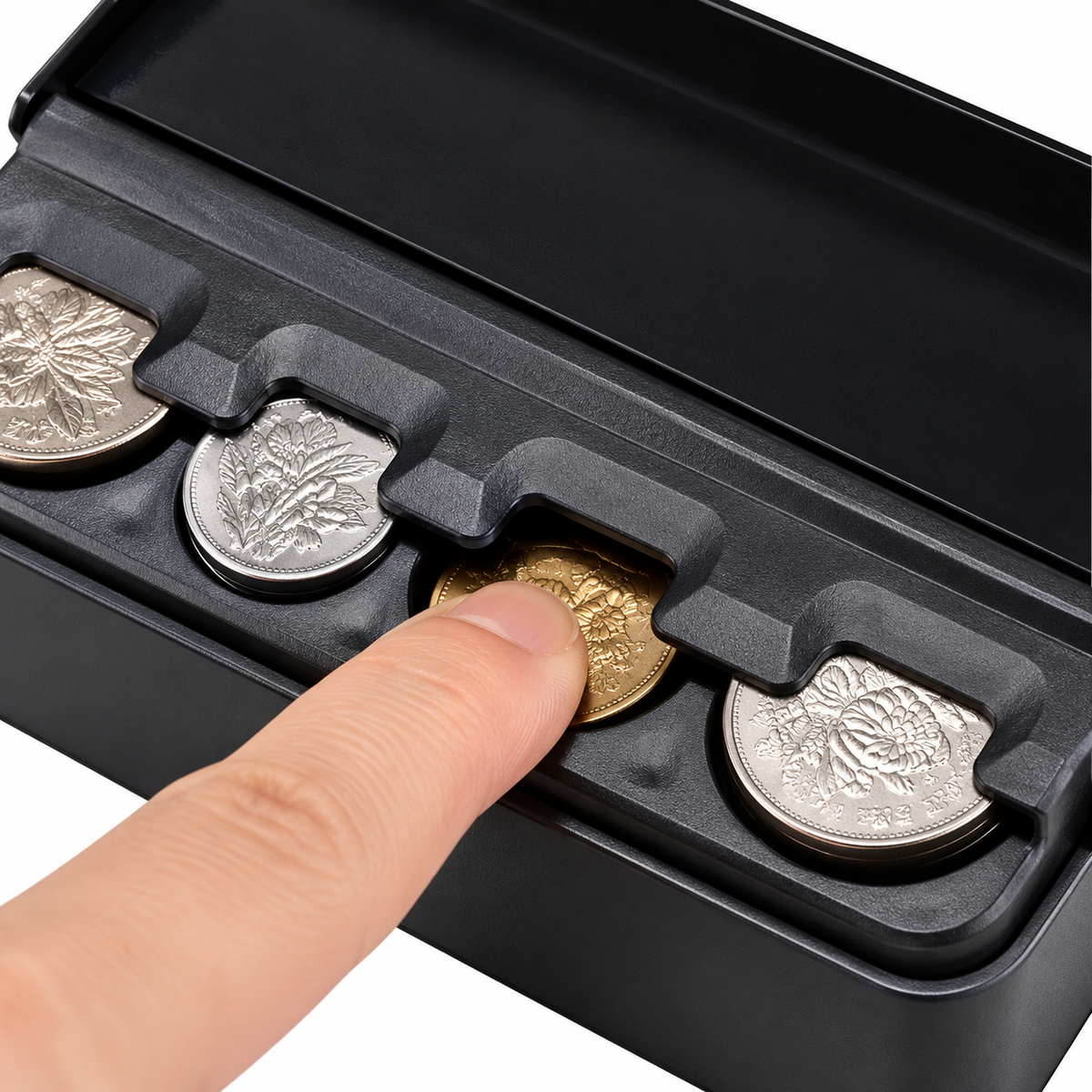 Black Coin Holder Box Compact Change Storage Organizer for Car Interior Accessories and Easy Access