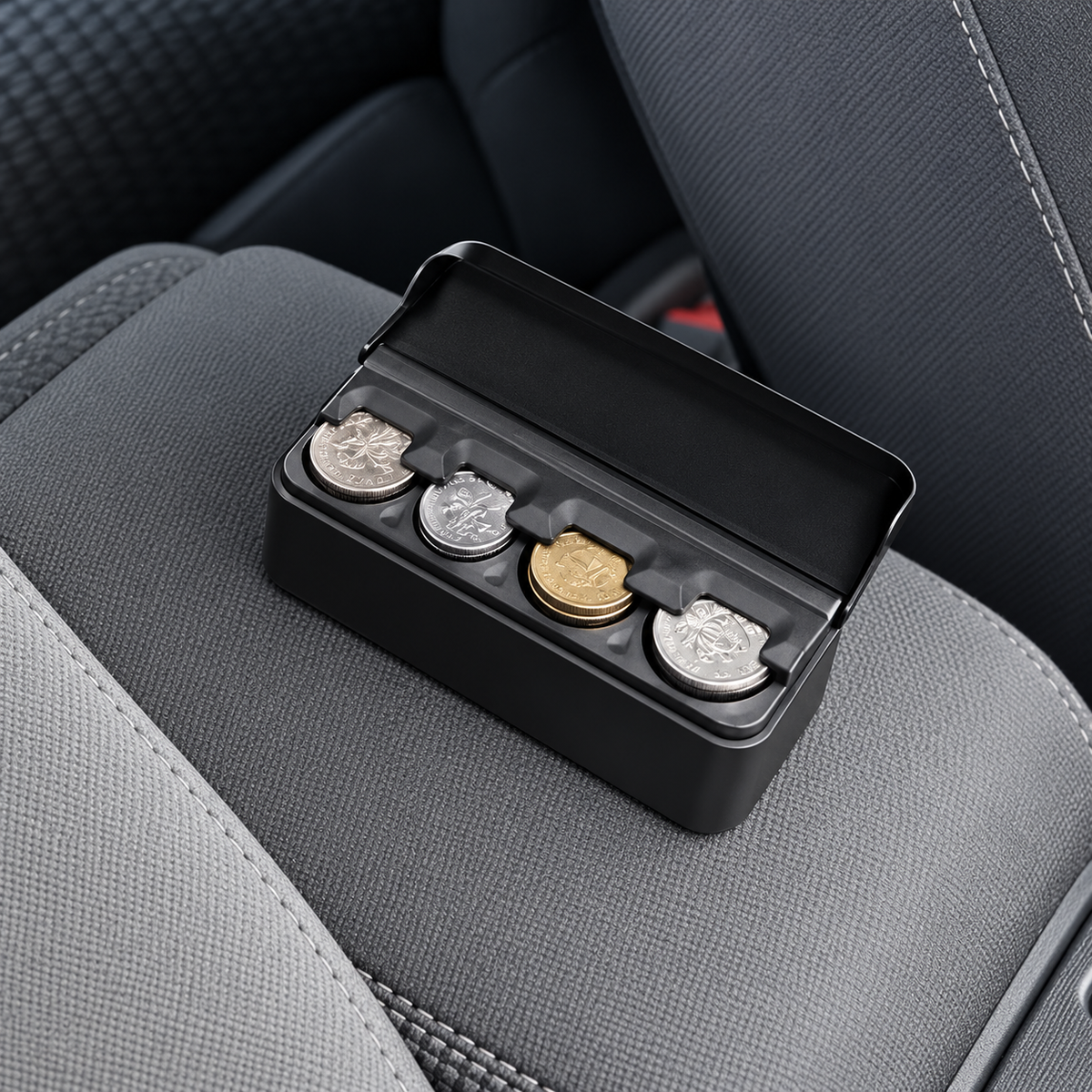 Black Coin Holder Box Compact Change Storage Organizer for Car Interior Accessories and Easy Access