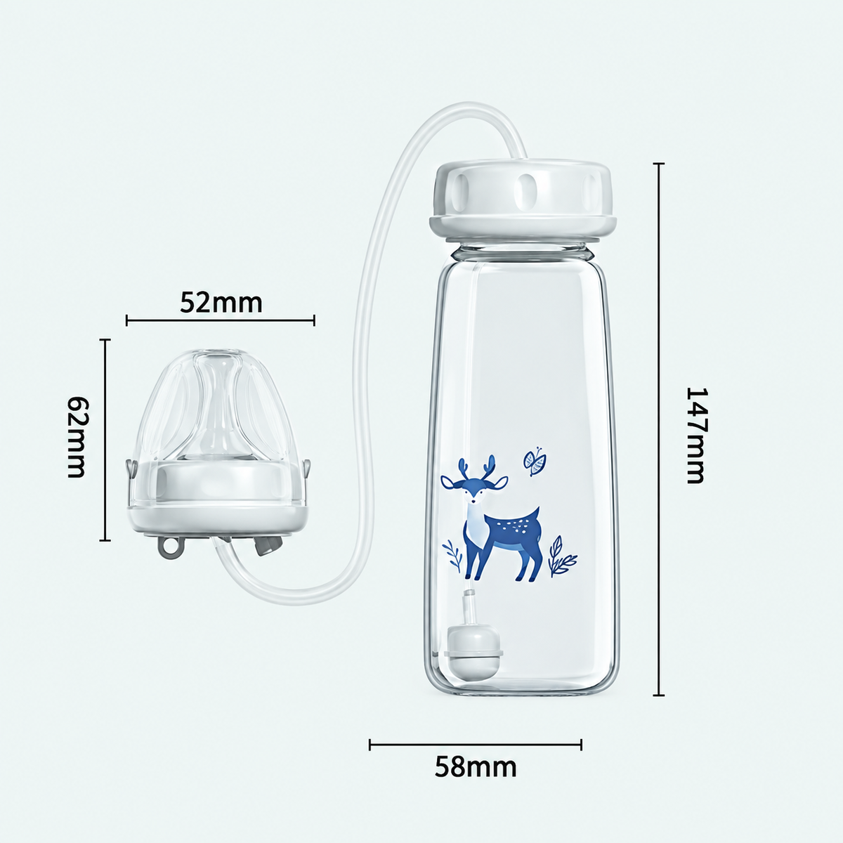 Normal-Neck Baby Bottle with Straw Brush,Hands-Free PP Feeding Bottle Set-Makes Feeding Easy