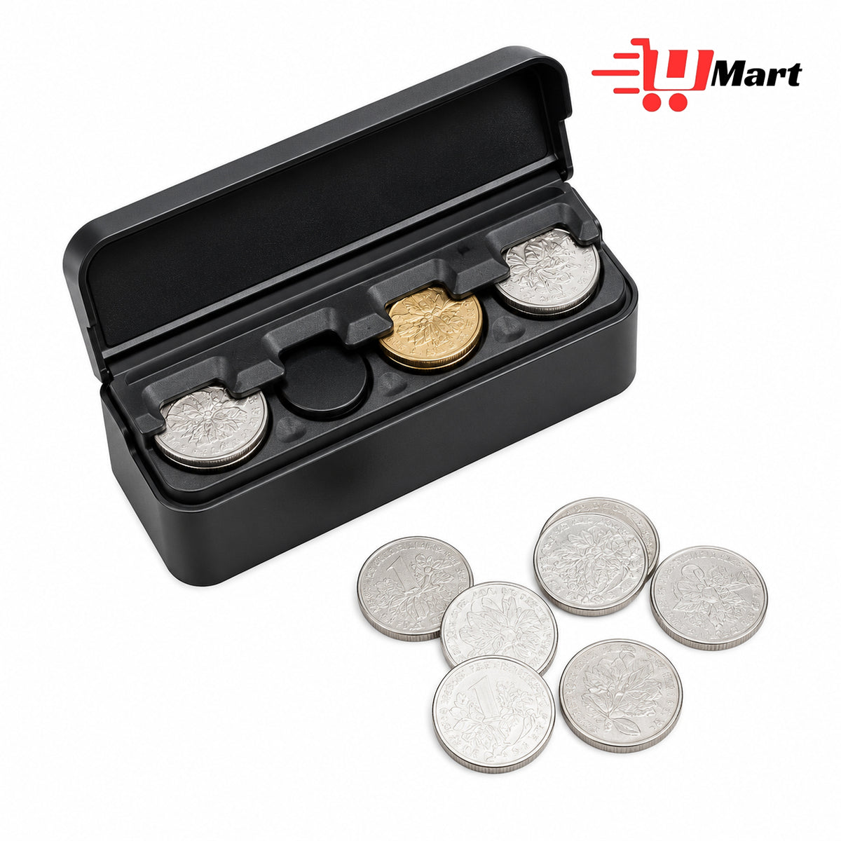 Black Coin Holder Box Compact Change Storage Organizer for Car Interior Accessories and Easy Access