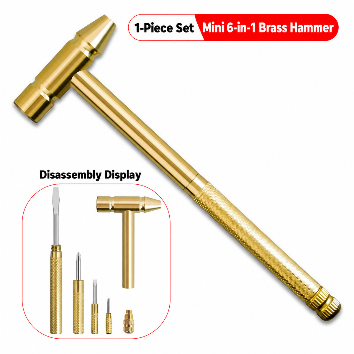 6 In 1 Metal Hammer Screwdriver Multi-Functional Small Multitool Hammer Hand Tools Brass Hammer