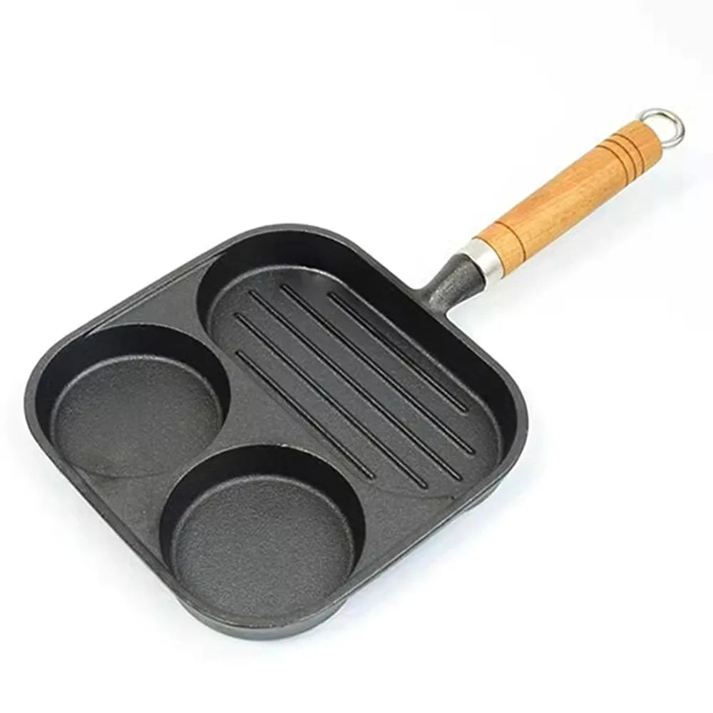 WHITE Color 3-Section Cast Iron Nonstick Breakfast Grill Pan