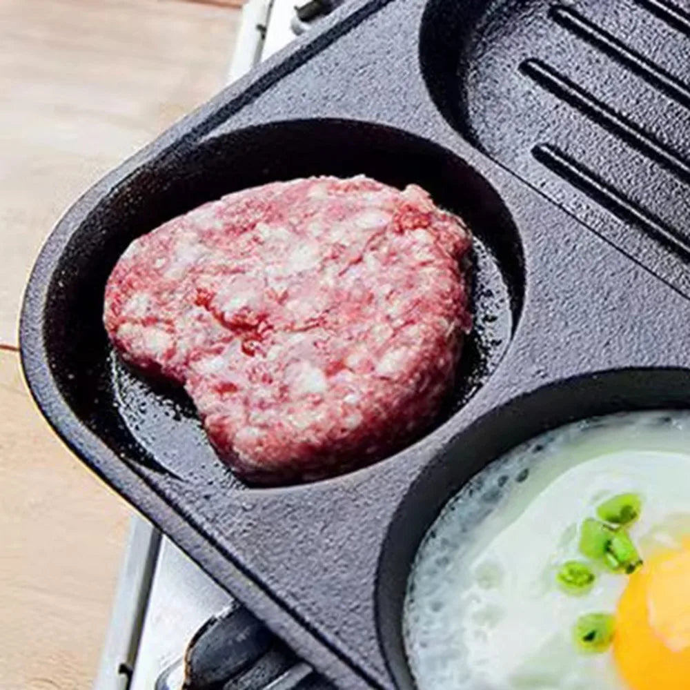3-Section Cast Iron Nonstick Breakfast Grill Pan