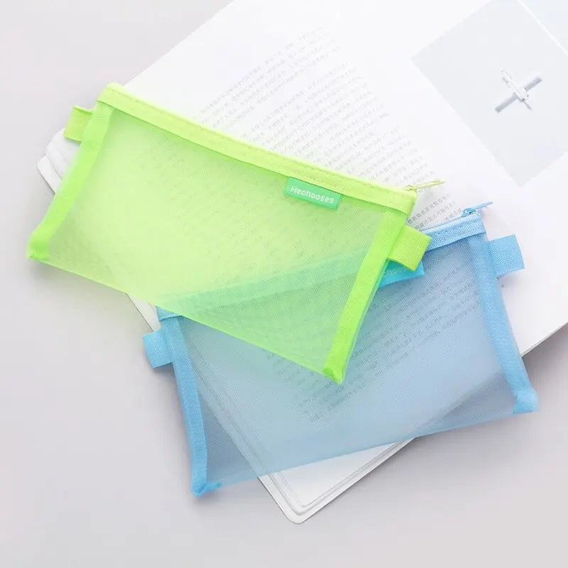 Transparent Mesh Pencil Case With Large Capacity