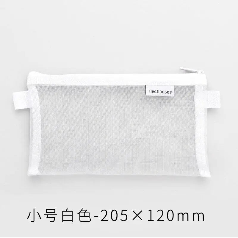 White Color Transparent Mesh Pencil Case With Large Capacity