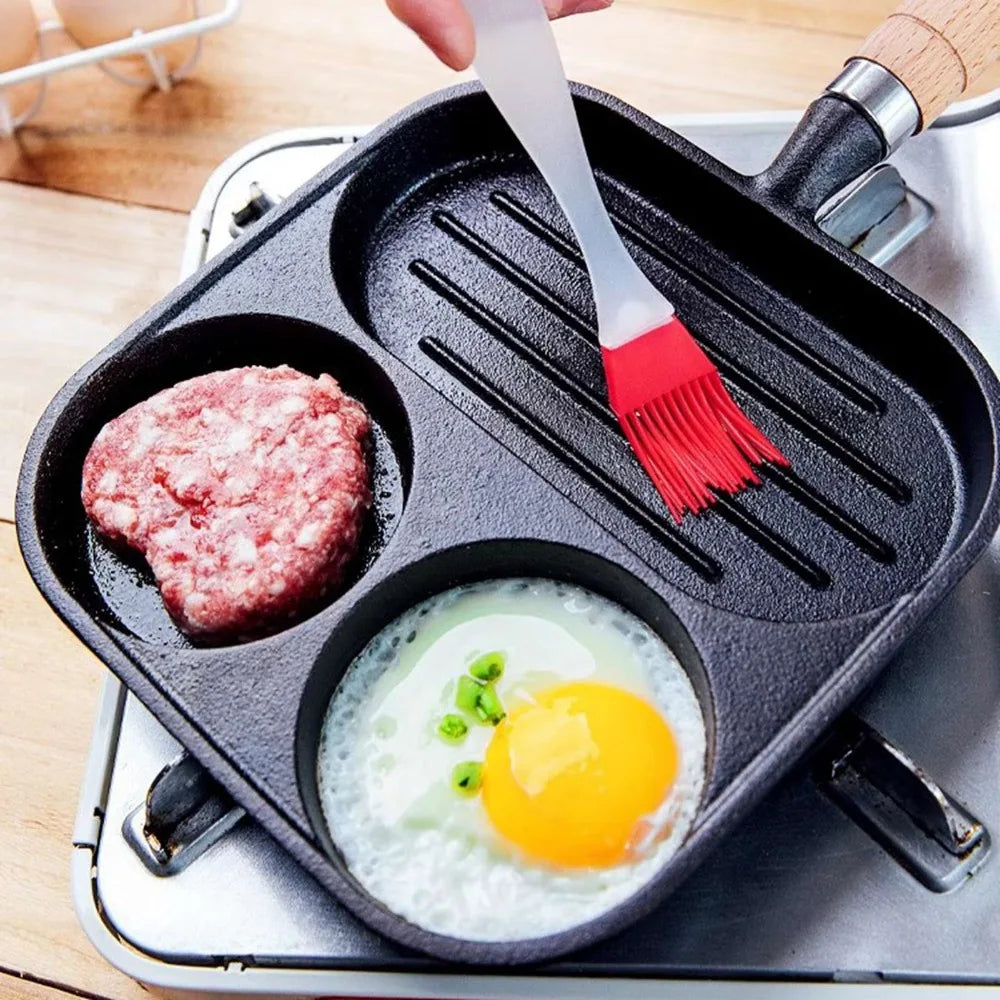 3-Section Cast Iron Nonstick Breakfast Grill Pan