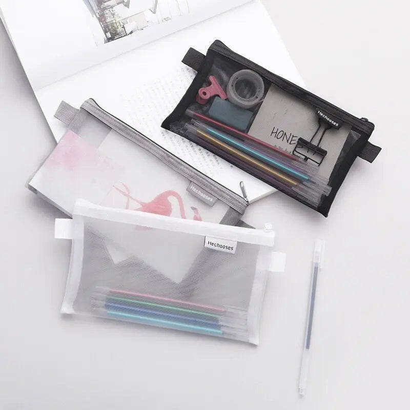 Transparent Mesh Pencil Case With Large Capacity