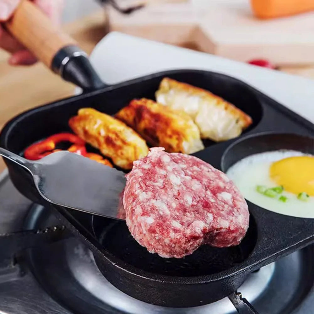 3-Section Cast Iron Nonstick Breakfast Grill Pan