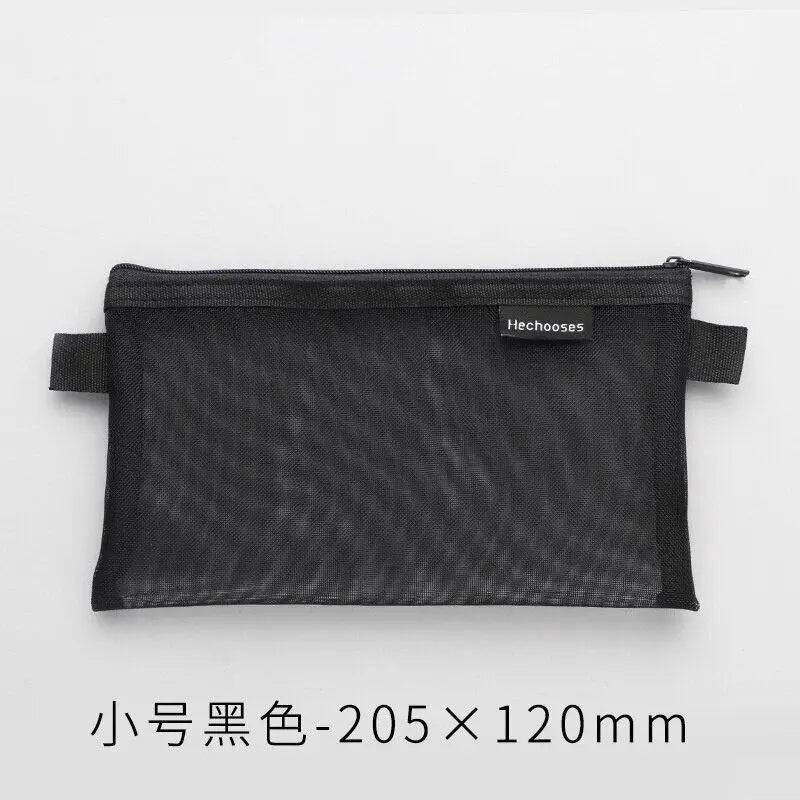 Black Color Transparent Mesh Pencil Case With Large Capacity