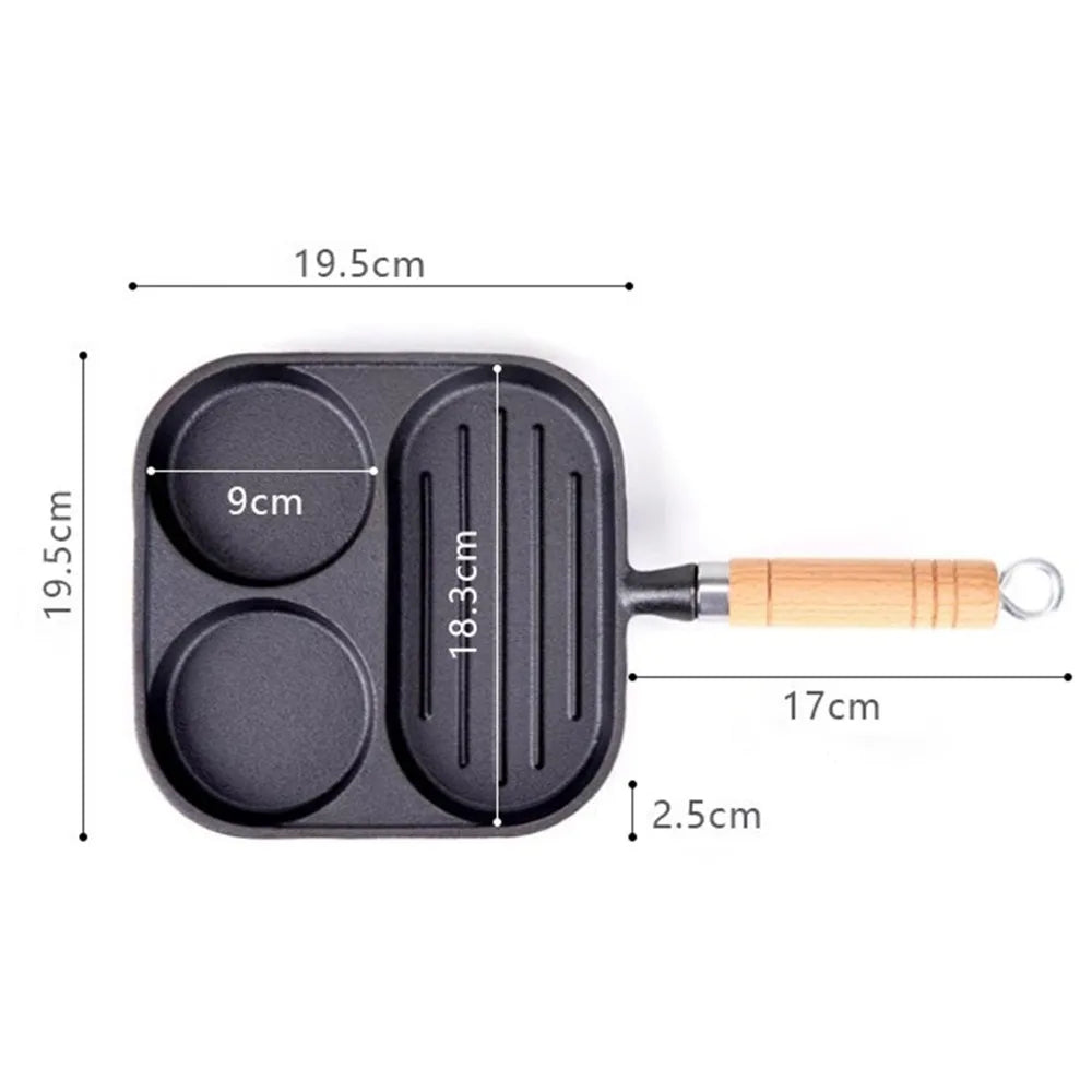 3-Section Cast Iron Nonstick Breakfast Grill Pan