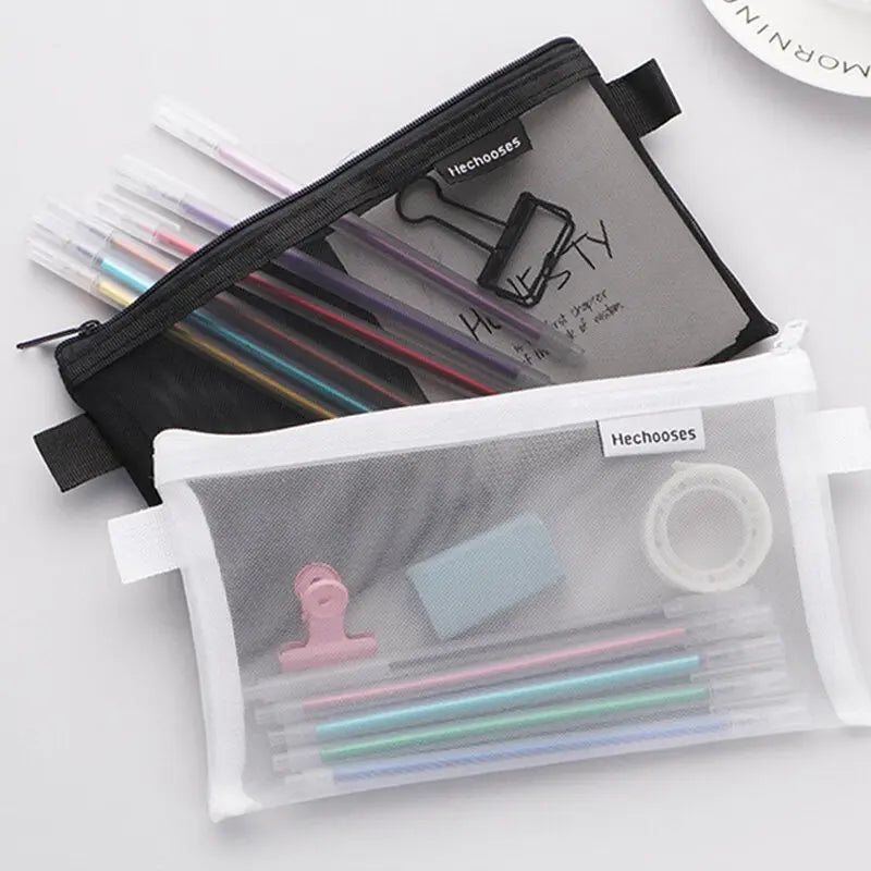 Transparent Mesh Pencil Case With Large Capacity