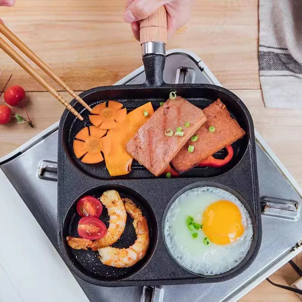 3-Section Cast Iron Nonstick Breakfast Grill Pan