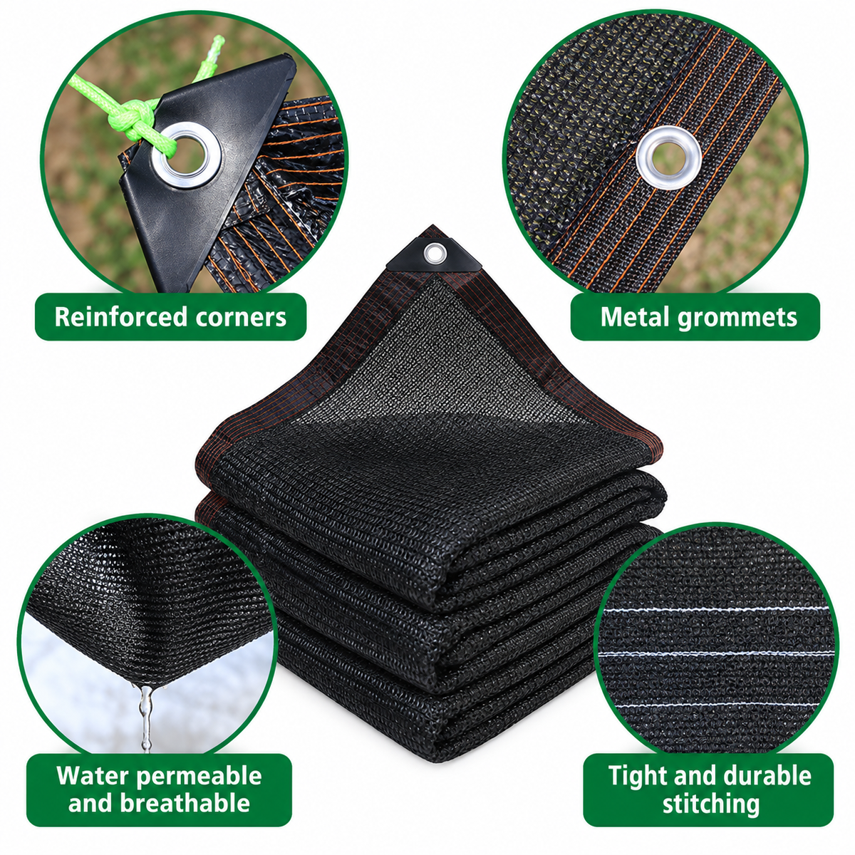 2x3m Black Sunshade Net Sun Shade Shading Sunblock Mesh Cover Plant Greenhouse Privacy Screen Garden Outdoor Anti-UV Cloth Home