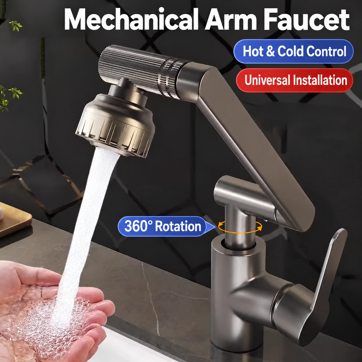 Stainless Steel Universal 1080° Rotary Faucet, Hot And Cold Water Faucet Double Outlet Mode, Suitable For Bathroom Kitchen Sink