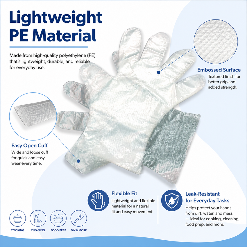 PE Gloves Disposable Plastic Transparent PE Gloves Kitchen Cooking Cleaning Outdoor Travel Picnic
