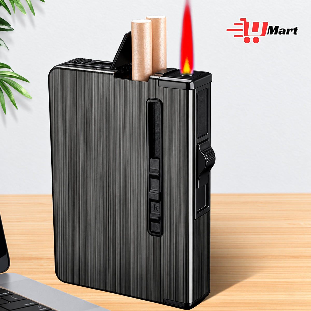Cigarette Case With Lighter Jet Flame Lighter USB Metal Lighter Cigarettes Tobacco Storage Box Smoking Gadgets