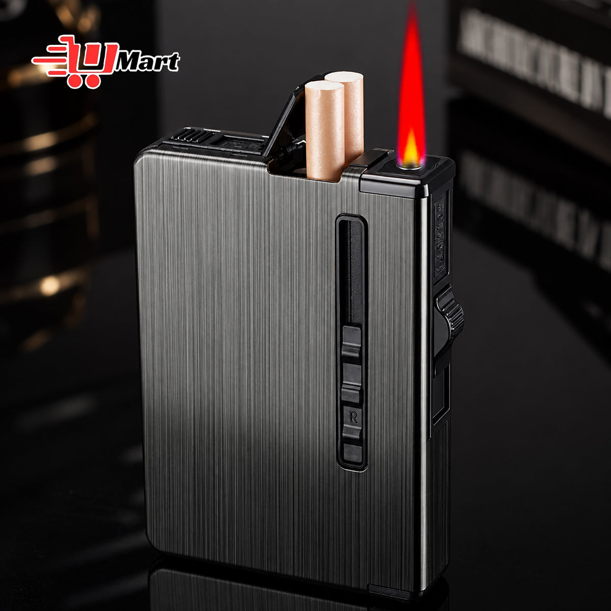 Cigarette Case With Lighter Jet Flame Lighter USB Metal Lighter Cigarettes Tobacco Storage Box Smoking Gadgets