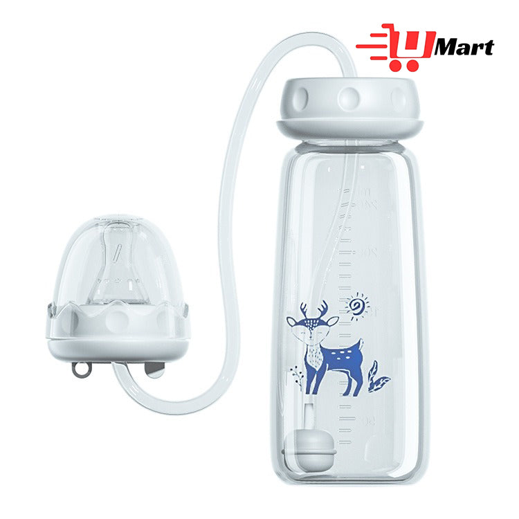 Normal-Neck Baby Bottle with Straw Brush,Hands-Free PP Feeding Bottle Set-Makes Feeding Easy