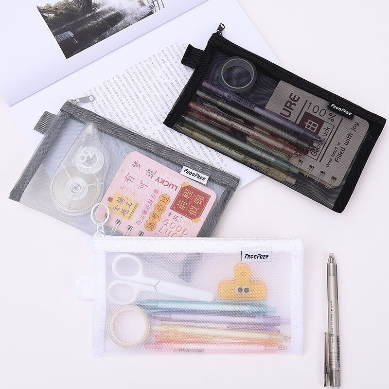 Transparent Mesh Pencil Bags Student Exam Special Large Capacity Pencil Cases Portable Storage Bag