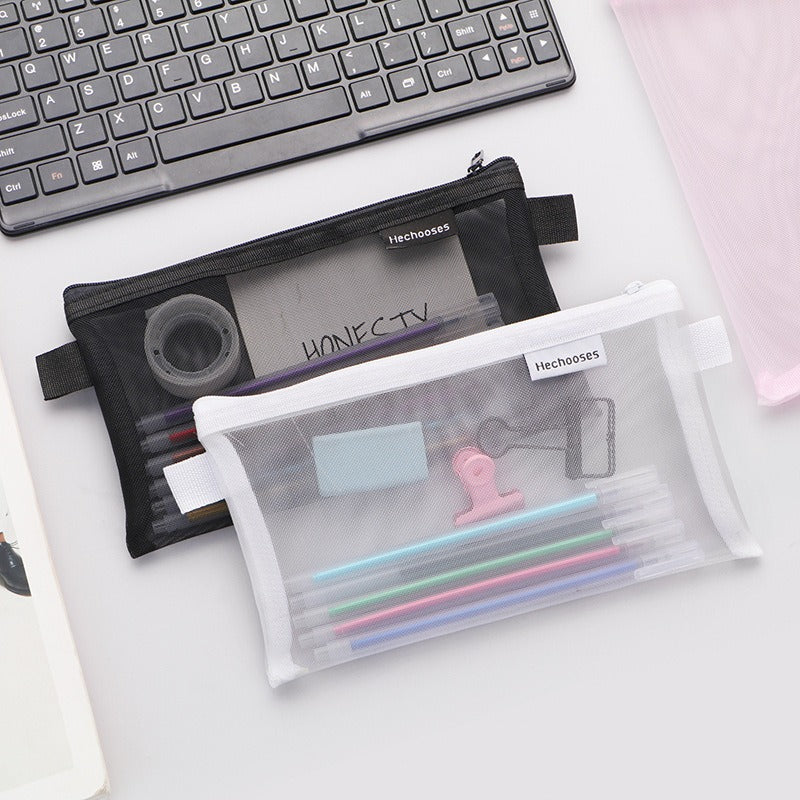 Transparent Mesh Pencil Bags Student Exam Special Large Capacity Pencil Cases Portable Storage Bag