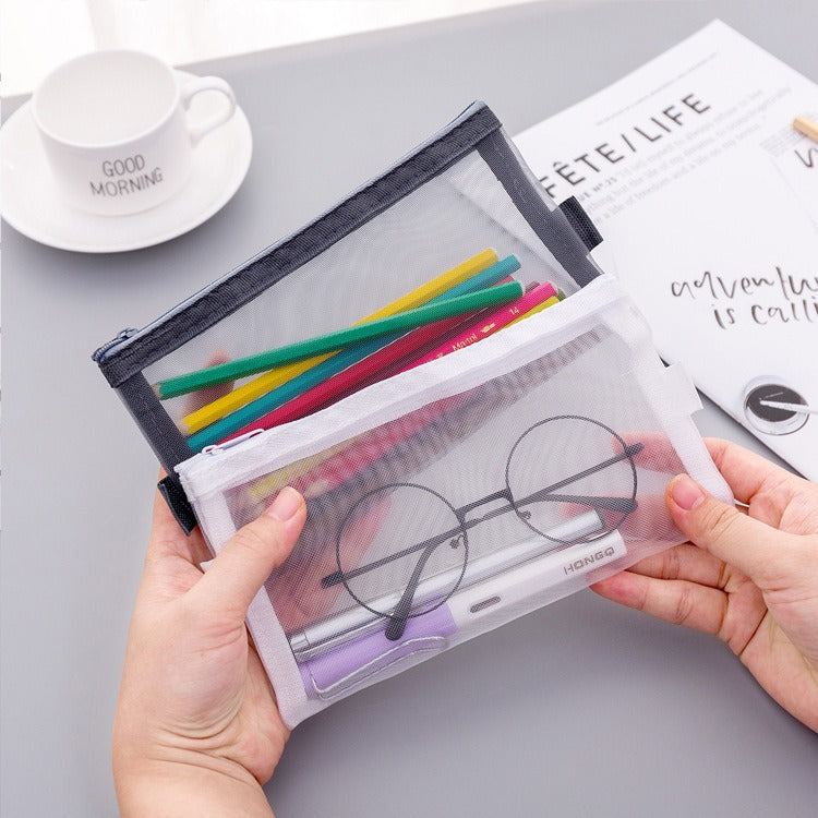 Transparent Mesh Pencil Bags Student Exam Special Large Capacity Pencil Cases Portable Storage Bag