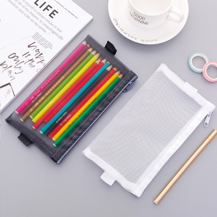 Transparent Mesh Pencil Bags Student Exam Special Large Capacity Pencil Cases Portable Storage Bag