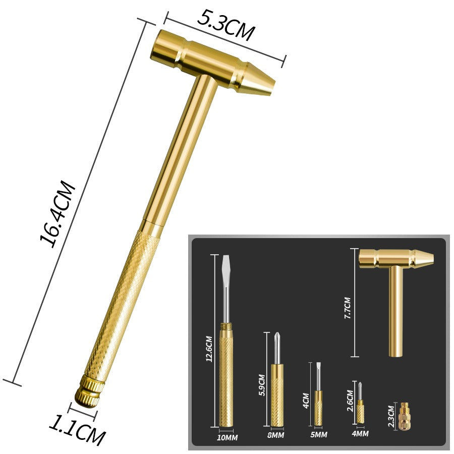 6 In 1 Metal Hammer Screwdriver Multi-Functional Small Multitool Hammer Hand Tools Brass Hammer