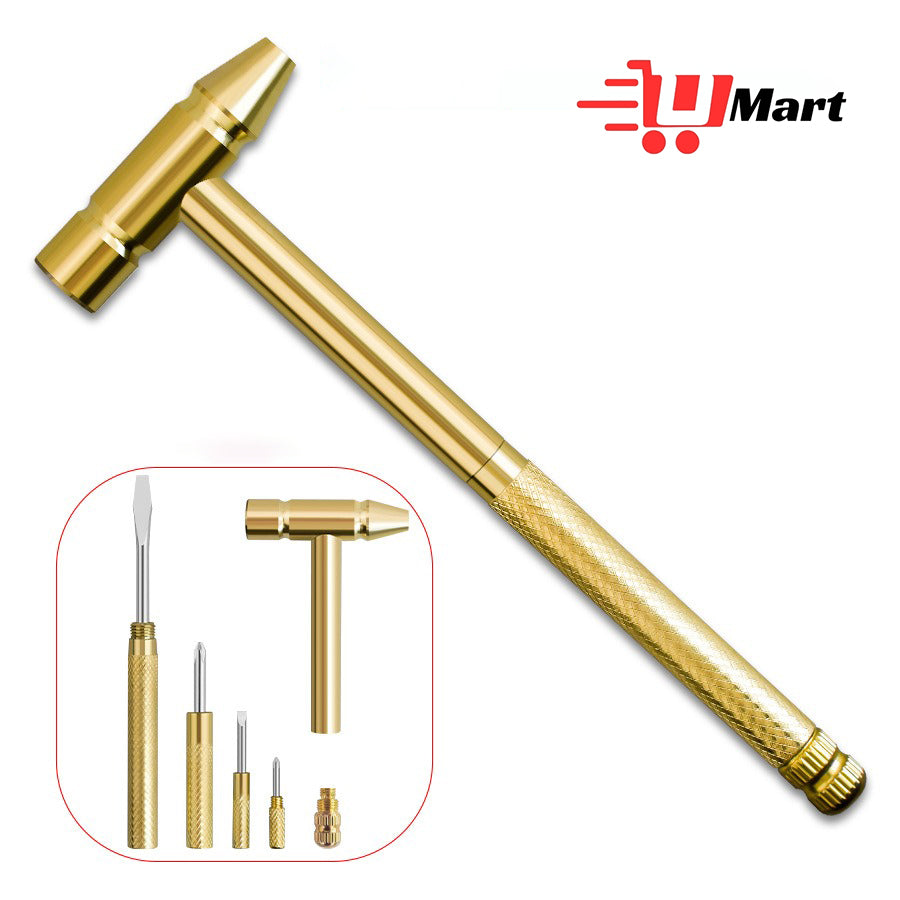 6 In 1 Metal Hammer Screwdriver Multi-Functional Small Multitool Hammer Hand Tools Brass Hammer