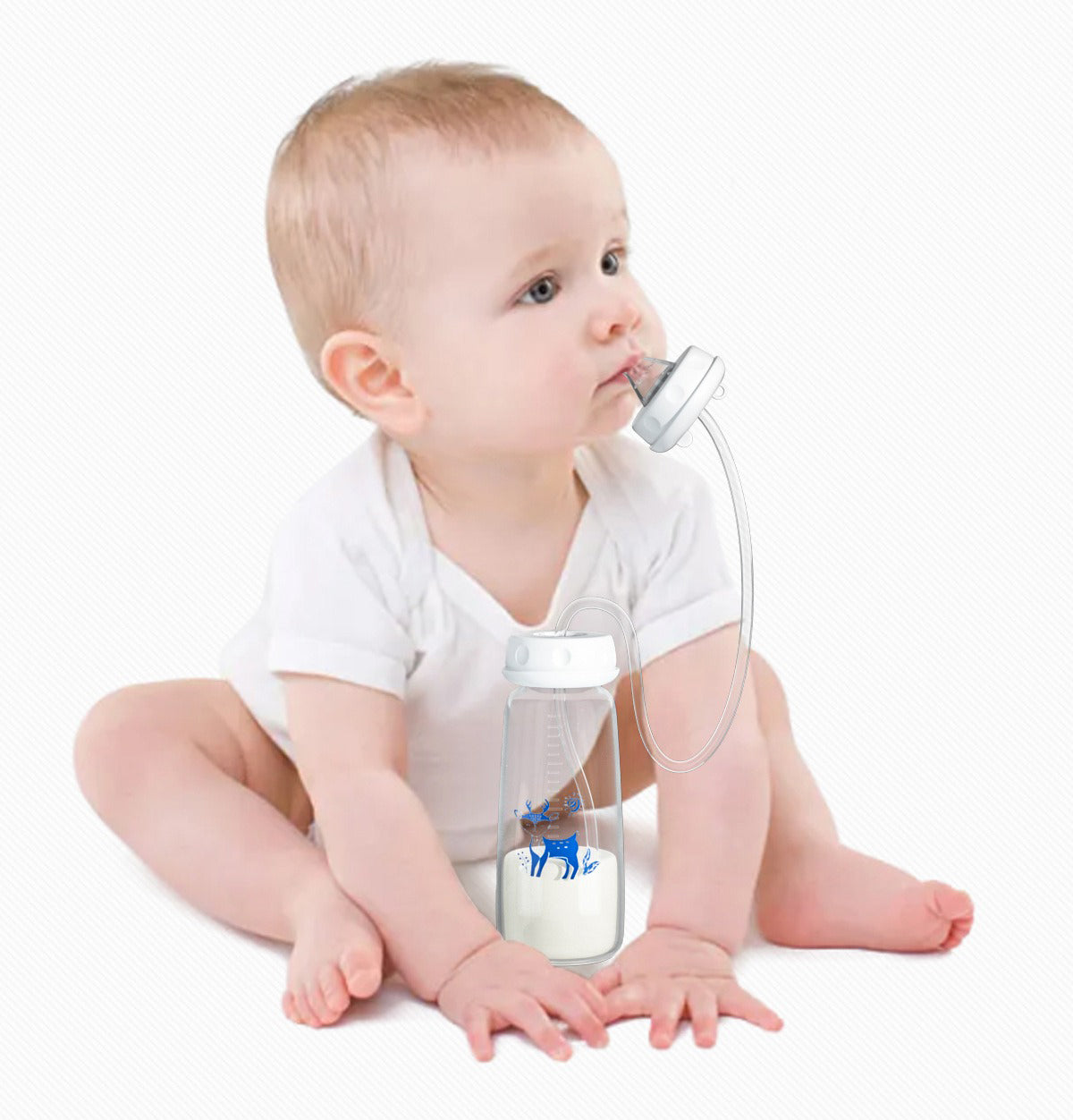 Normal-Neck Baby Bottle with Straw Brush,Hands-Free PP Feeding Bottle Set-Makes Feeding Easy