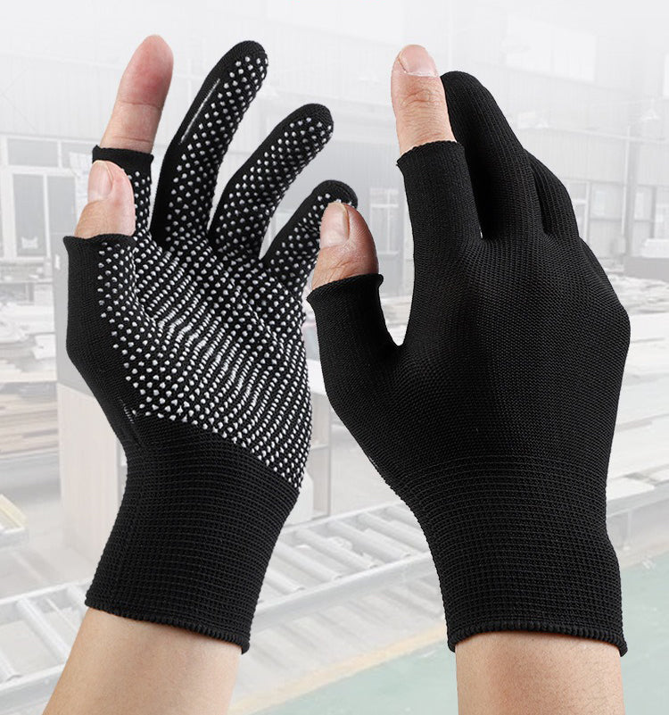 Set 5 Pairs Sun Protection Solid Color Driving Ridding Gloves Half Finger Gloves Non-slip Mittens Men Elastic Gloves Nylon Gloves