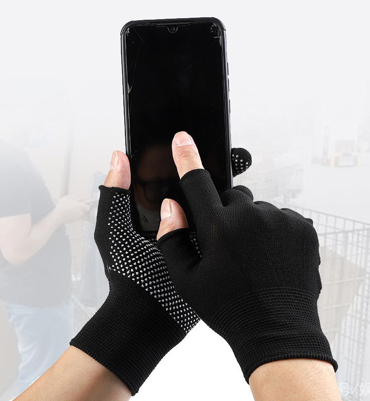 Set 5 Pairs Sun Protection Solid Color Driving Ridding Gloves Half Finger Gloves Non-slip Mittens Men Elastic Gloves Nylon Gloves